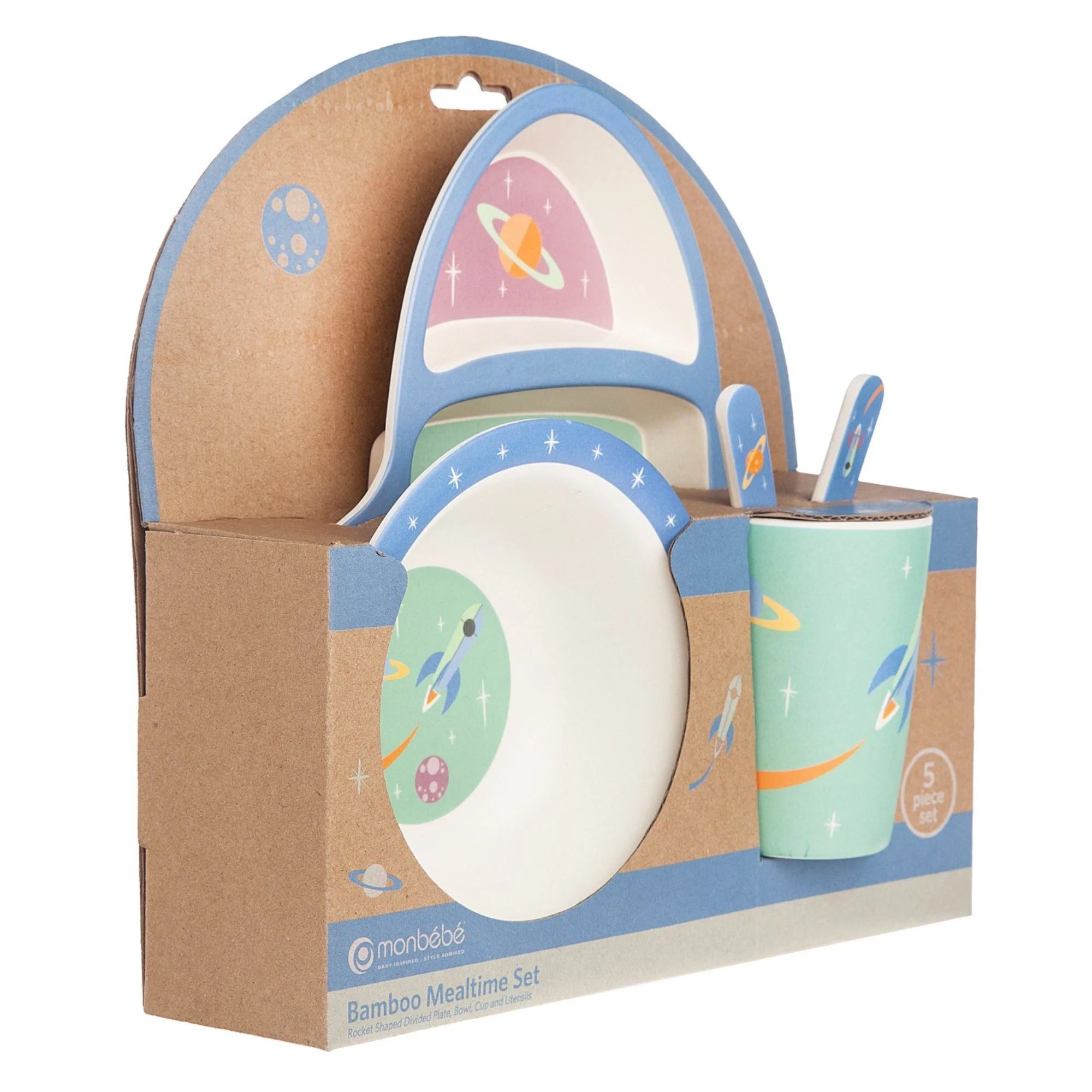 5 Piece Bamboo Mealtime Set, Rocket