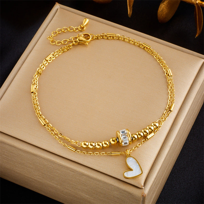 Gold Double Layer Heart & Crystal Anklet