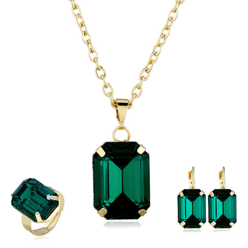 Radiant Ruby Emerald-Cut Jewelry Set
