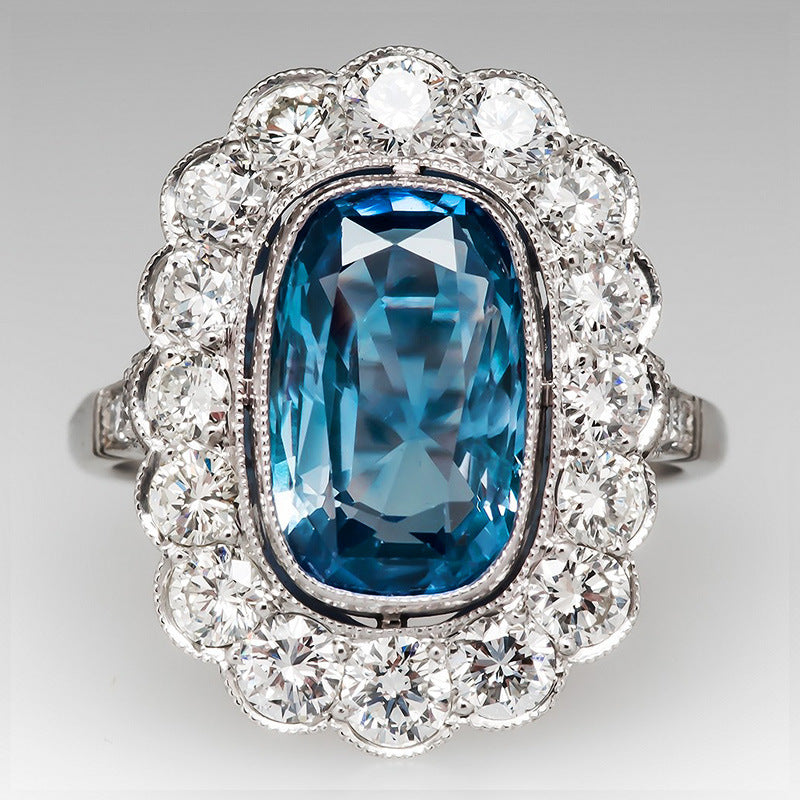 Vintage-Inspired Blue Cushion Halo Ring
