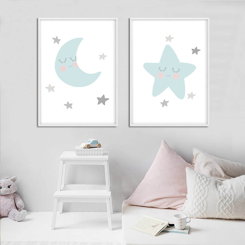 Moon Nebula Nursery Children Poster Wall Art