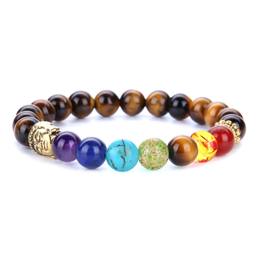 7 Chakra Healing Beaded Bracelet Set - Lava Stone & Tiger Eye