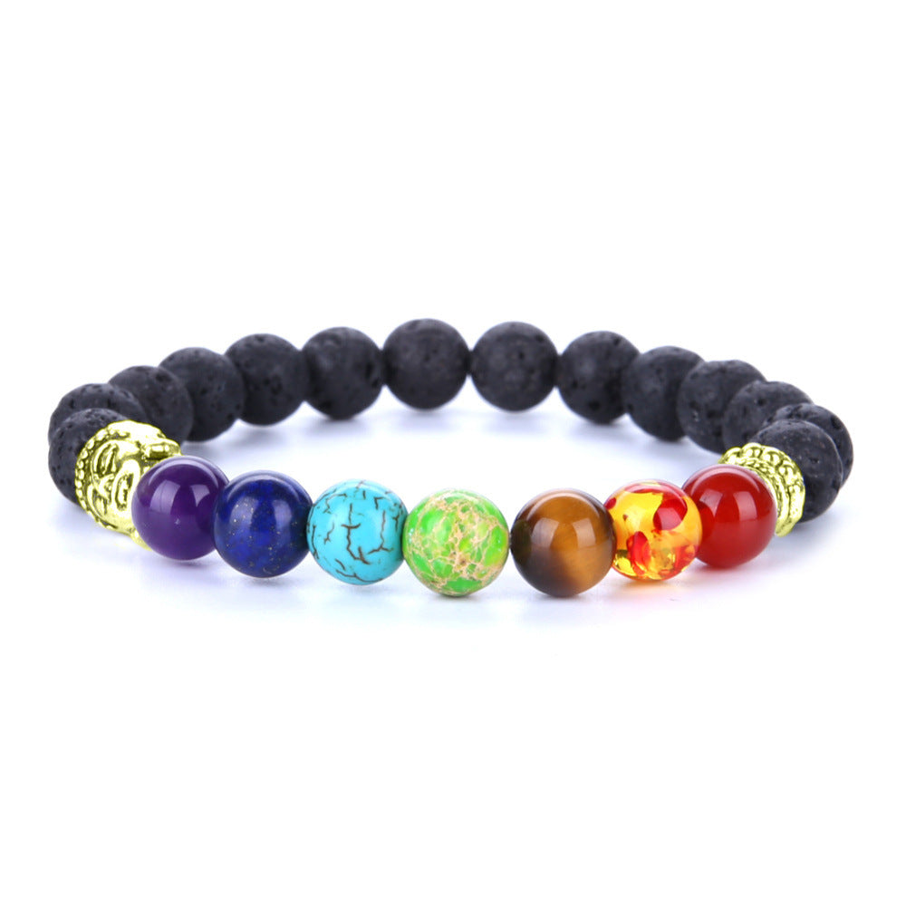 7 Chakra Healing Beaded Bracelet Set - Lava Stone & Tiger Eye