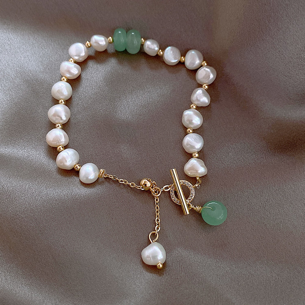 Freshwater Pearl & Jade Accent Bracelet