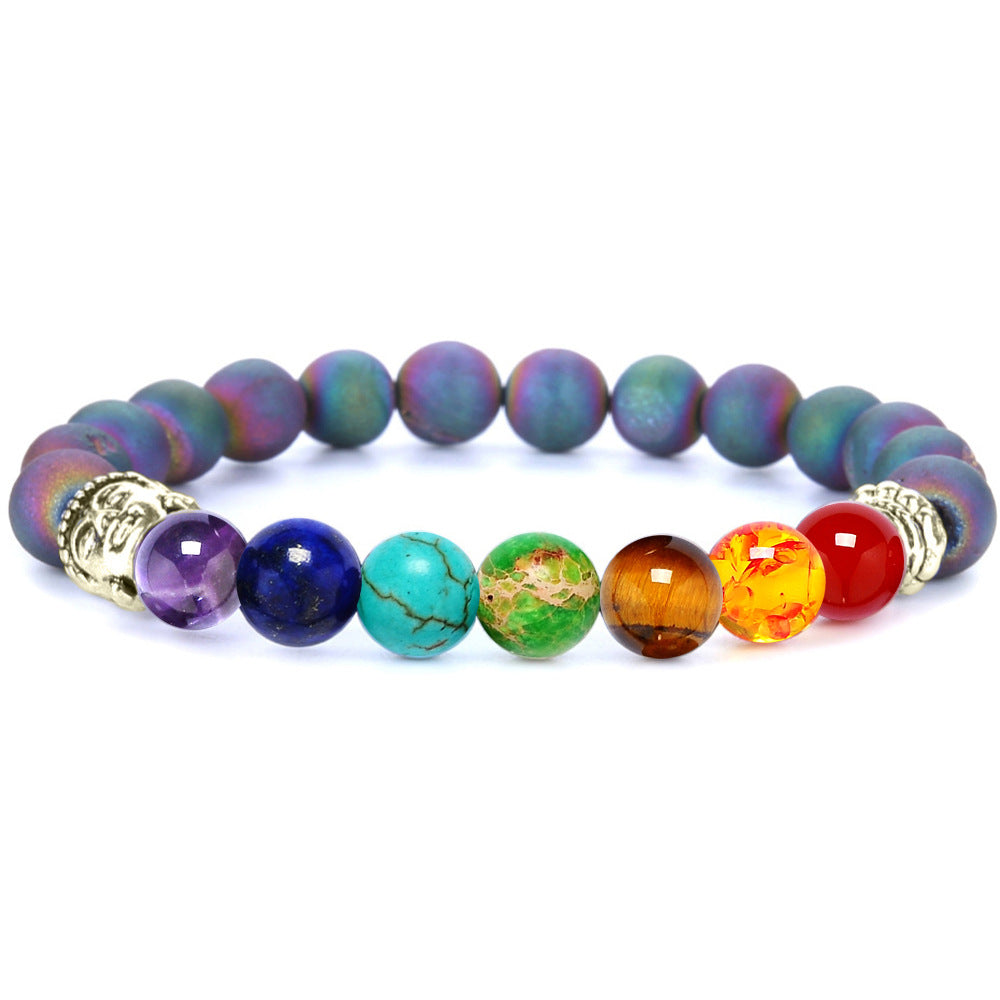 7 Chakra Healing Beaded Bracelet Set - Lava Stone & Tiger Eye