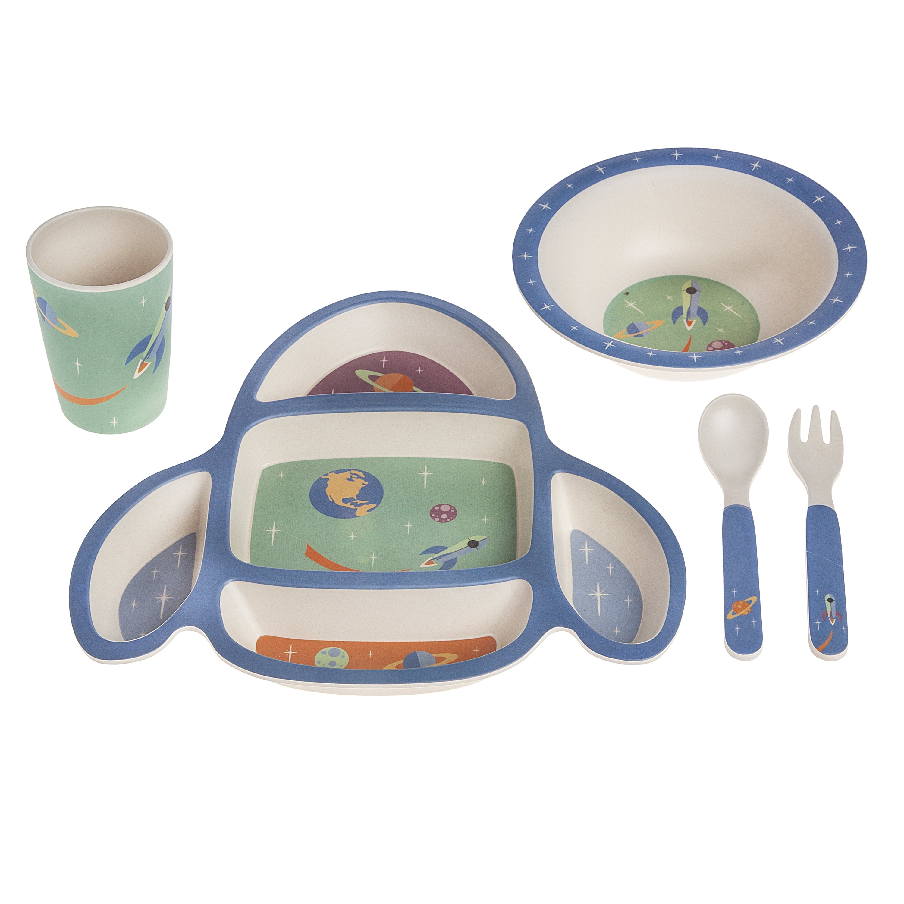 5 Piece Bamboo Mealtime Set, Rocket