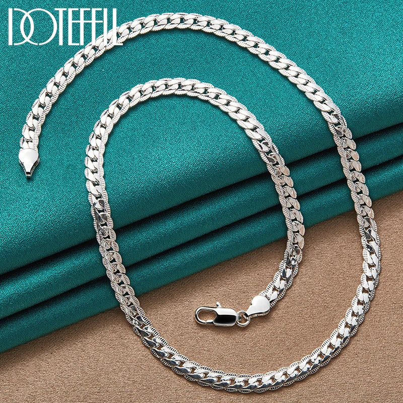 DOTEFFIL Sterling Silver Textured Link Chain Necklace