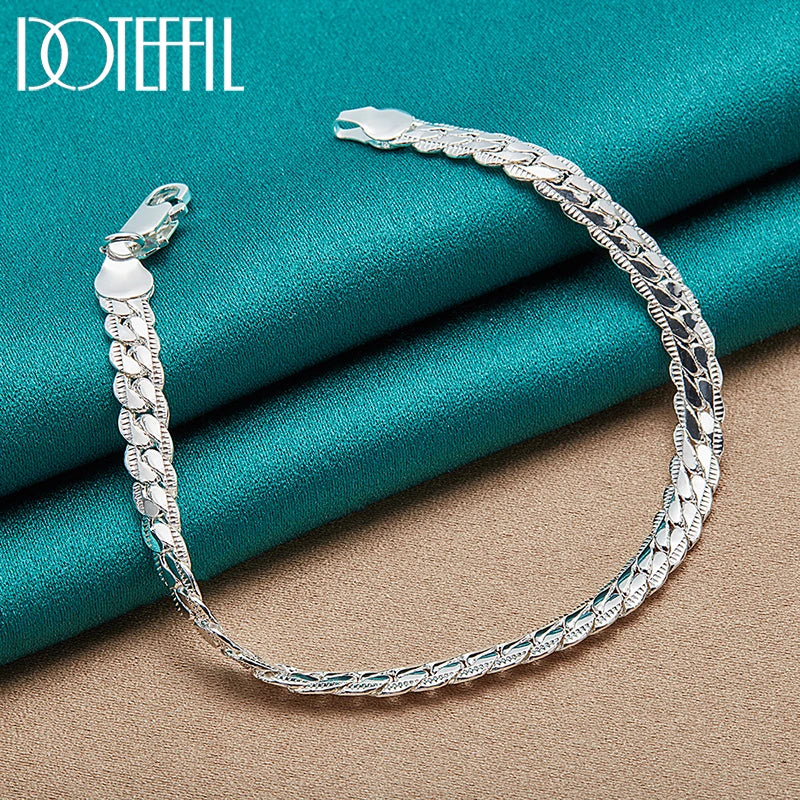 DOTEFFIL Sterling Silver Textured Link Chain Necklace