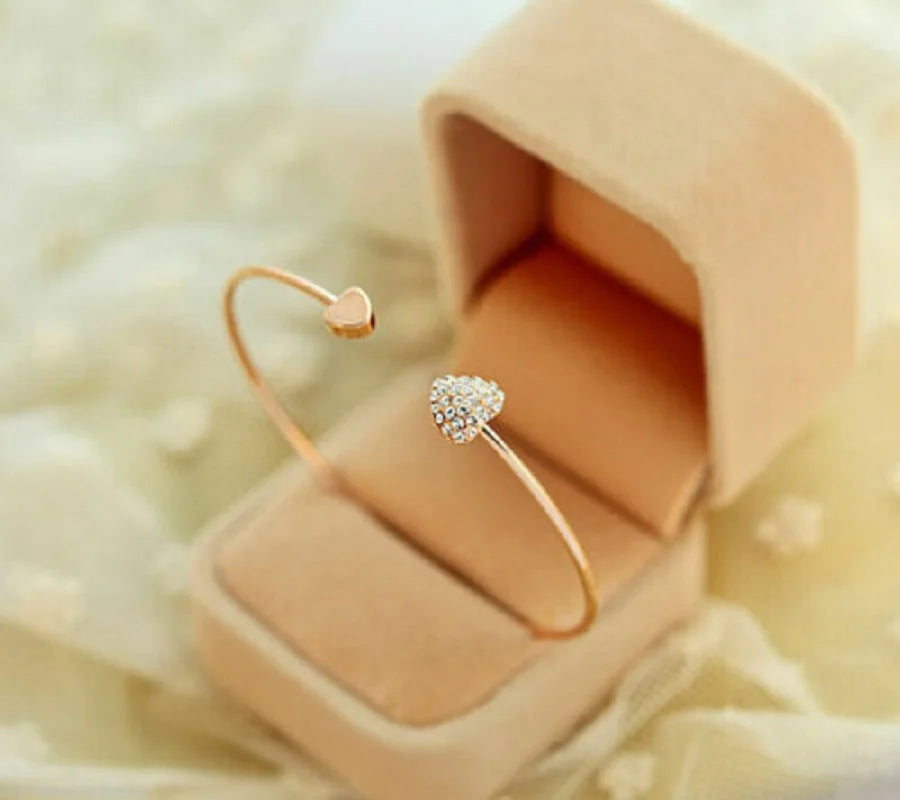 Crystal Heart Bow Cuff Bracelet