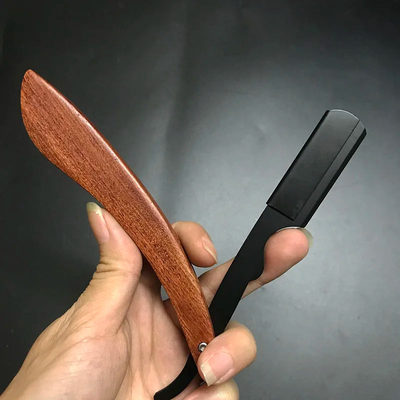 tan wood handle blade shaving razors