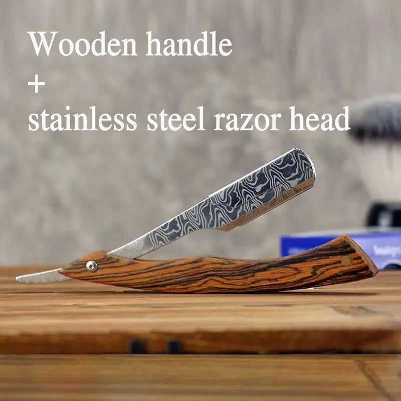 tan wood handle blade shaving razors