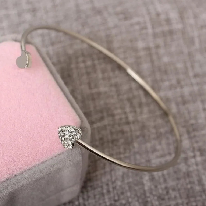 Crystal Heart Bow Cuff Bracelet