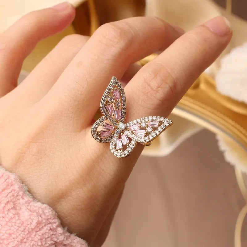 Sparkling Crystal Butterfly Statement Ring
