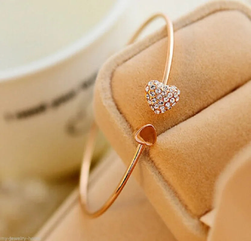 Crystal Heart Bow Cuff Bracelet