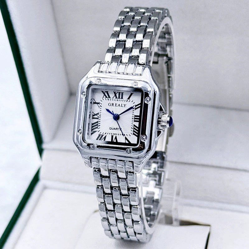 Grealy Silver Elegance: Women's Rectangular Quartz Watch